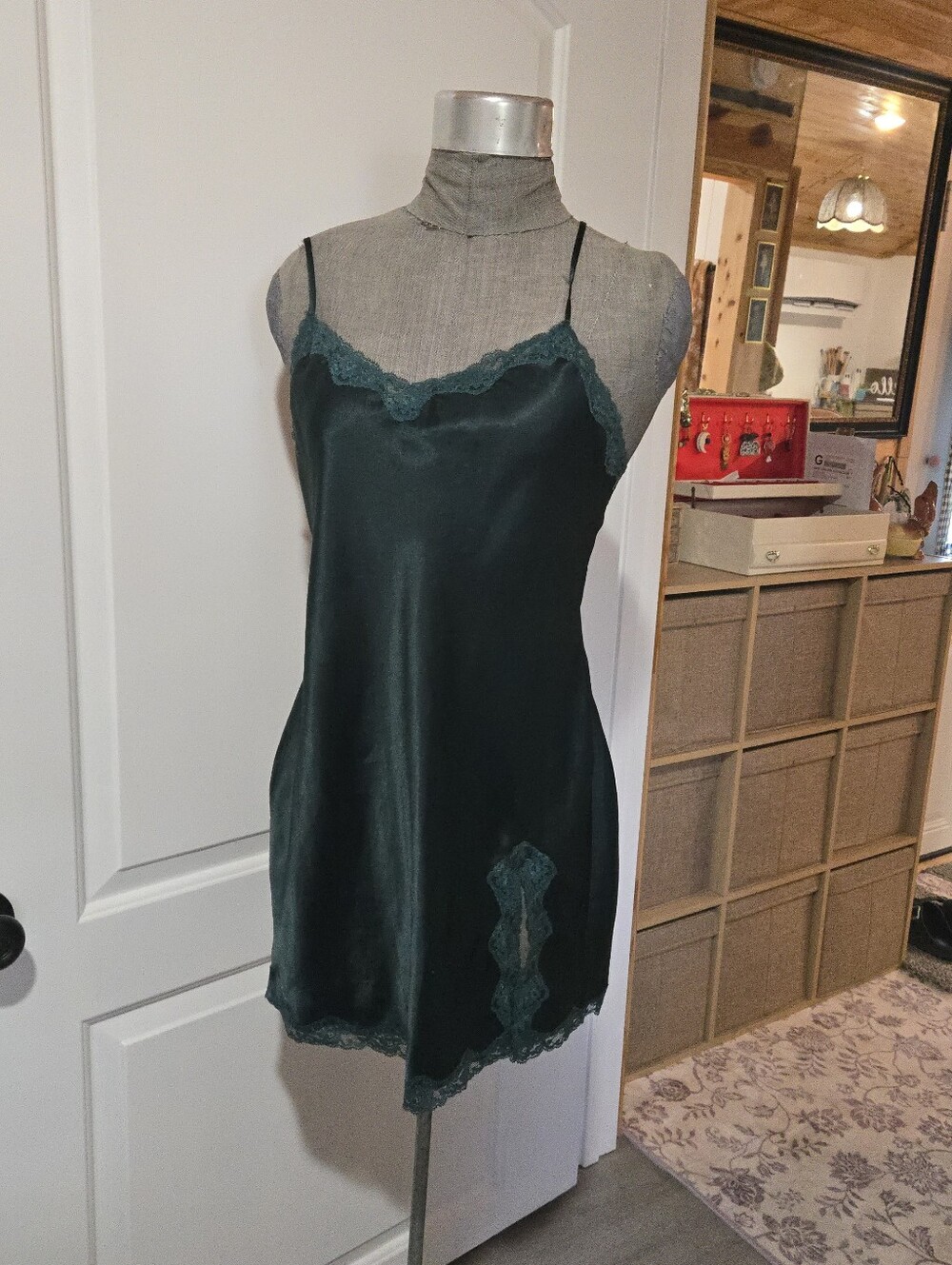 Victoria's Secret Hunter Green Lace Trim Nightgown, SIZE M